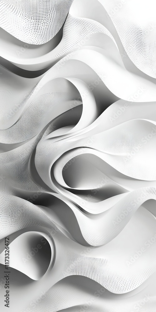 Poster Intricate abstract white wavy pattern with a 3D effect, perfect for modern design and creative backgrounds.