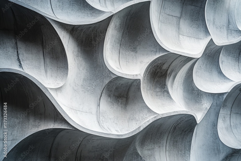 Poster close-up of abstract concrete curves showcasing modern architectural design with smooth, flowing lin