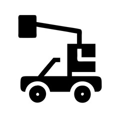 Platform Bucket Truck Silhouette Icon. Construction Equipment Vector Illustration