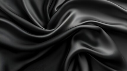 Fototapeta premium Elegant black silk fabric drapes, luxurious texture background, design element.