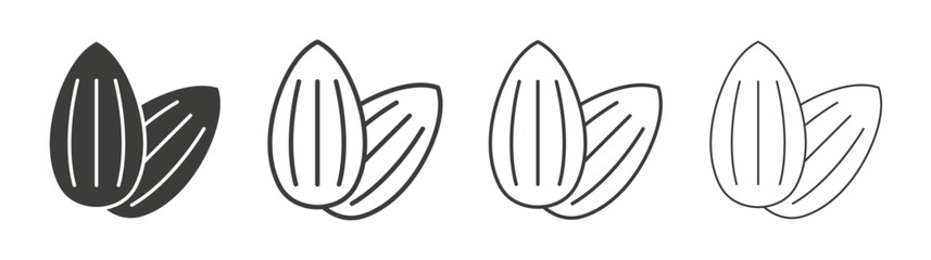 Almond icon flat and linear vector illustration on white background.