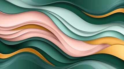 Obraz premium Abstract Green Pink Gold Waves Papercut Style Background