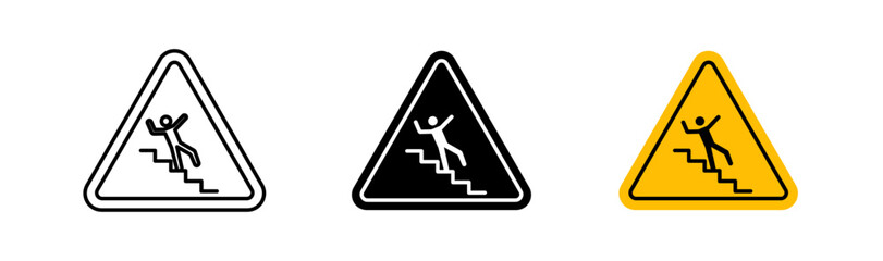 Caution stairway signs flat and linear vector illustration on white background.