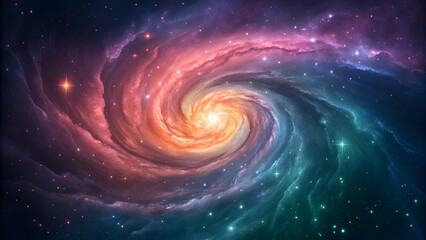 Swirling Galaxy with Vibrant Colors and Cosmic Elements