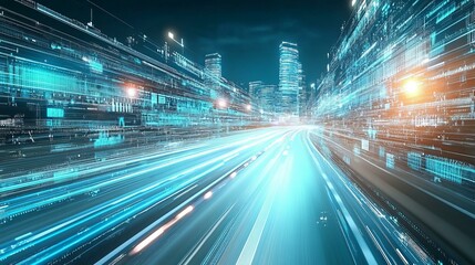 Obraz premium Digital City Highway Futuristic Illustration