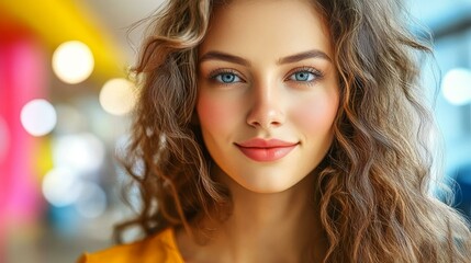 Fototapeta premium Closeup Portrait of a Beautiful Woman with Curly Hair