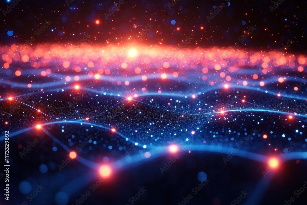 Aufkleber bright particles create an expansive cosmic scene during a digital simulation of a starry galaxy at 
