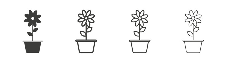 Flowerpot icon flat and linear vector illustration on white background.