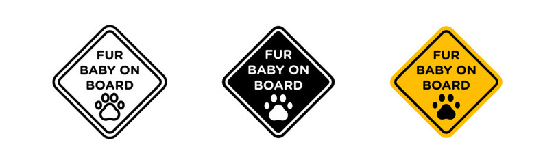 Fur baby on board signs flat and linear vector illustration on white background.