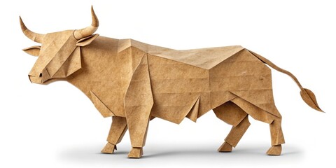 Fototapeta premium Rustic paper kraft bull, isolated on white background, outdoors, brown, outdoors,brown, nature, natural, earthy