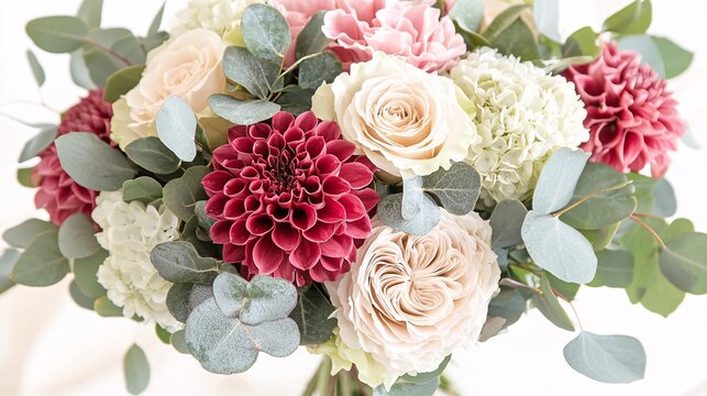 wedding bouquet with Caspia flowers alongside larger blooms like dahlias and roses, complemented with greenery for a textured, natural look. Caspia 
