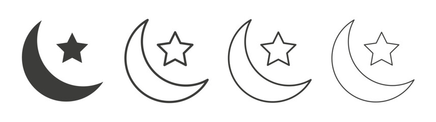 Islam star and crescent icon flat and linear vector illustration on white background.