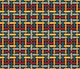 Interwoven vertical and horizontal multicolored lines on a black background. Abstract geometric wicker style design. Seamless repeating pattern. Vector illustration.