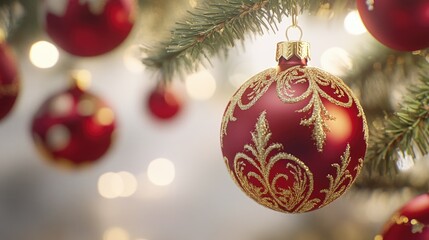 Celebratory Christmas Ornaments on Tree