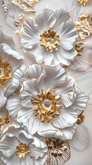 gold and white abstract flower painting poster background