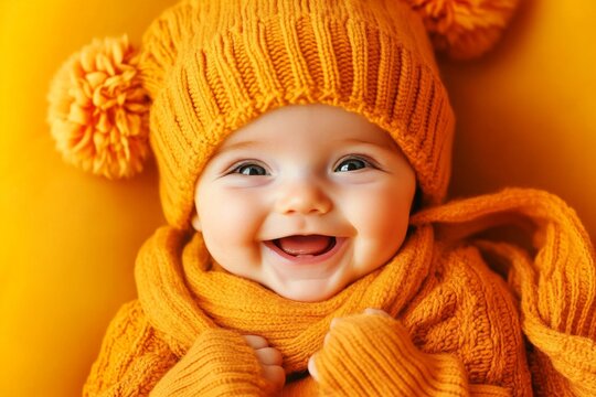 A close-up of a baby laughing, with their eyes sparkling and cheeks rosy, captured in a moment of pure joy