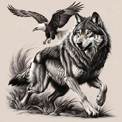 Majestic Wolf and Eagle in Untamed Wilderness