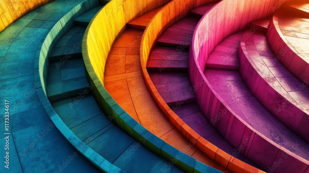 Poster a series of steps are painted in different colors. the steps are in a row and are painted in the col