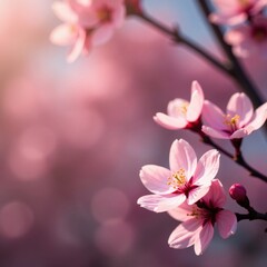 Obraz premium Delicate pink blossoms, soft focus, floral backdrop, spring flowers, wallpaper, vibrant