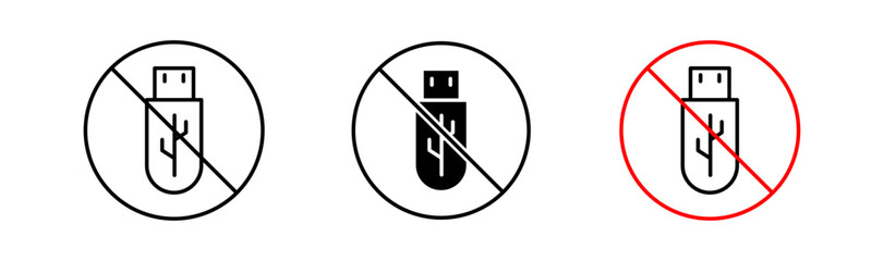 No USB flash drive signs flat and linear vector illustration on white background.