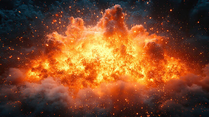 Fototapeta premium explosion, black background, blast, fiery, dynamic, fireball, detonation, impact, destruction, energy, burst, smoke, flames, powerful, dramatic, intense, glowing, light, debris, shockwave, combustion,