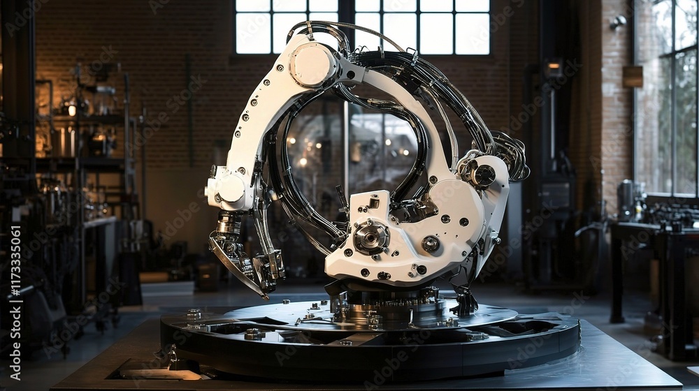 Poster robotic arm performing delicate assembly tasks in industrial setting