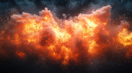 Obraz premium explosion, black background, blast, fiery, dynamic, fireball, detonation, impact, destruction, energy, burst, smoke, flames, powerful, dramatic, intense, glowing, light, debris, shockwave, combustion,