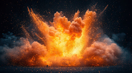 explosion, black background, blast, fiery, dynamic, fireball, detonation, impact, destruction, energy, burst, smoke, flames, powerful, dramatic, intense, glowing, light, debris, shockwave, combustion,