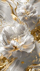 gold and white abstract flower painting poster background