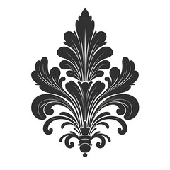 Elegant black and gray floral damask design element, isolated on white background.