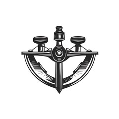 Isolated black sextant, vintage navigation tool.