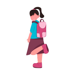 Vector illustration of cute little girl going to school wearing a backpack