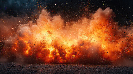 Fototapeta premium explosion, black background, blast, fiery, dynamic, fireball, detonation, impact, destruction, energy, burst, smoke, flames, powerful, dramatic, intense, glowing, light, debris, shockwave, combustion,