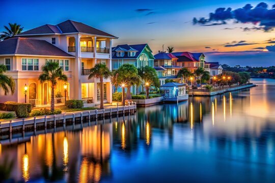 Luxurious Manatee River Waterfront Homes, Bradenton, Florida - Night Long Exposure