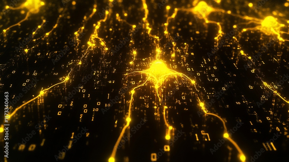 Aufkleber Golden neural network with binary code.