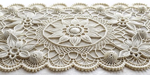 Obraz premium Luxurious White Lace Detail: Isolated Elegant Fabric Texture for Design