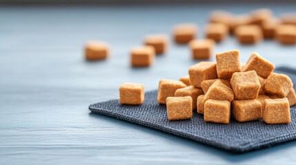A Neatly Stacked Pile of White Sugar Cubes Resting on a Soft Napkin Evoking a Sense of Sweetness and Simplicity in Everyday Life and Dining