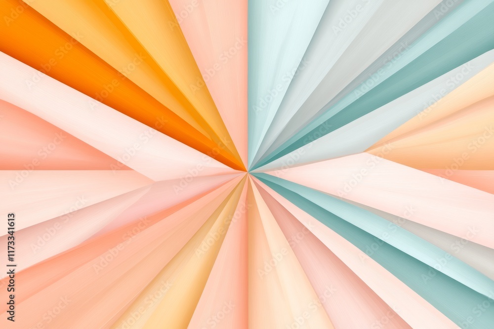 Poster a flat illustration of a geometric kaleidoscope pattern, rendered in soft pastel tones and clean lin