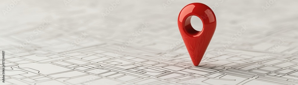Poster a vibrant red location pin rests on a detailed map, symbolizing navigation and finding specific plac