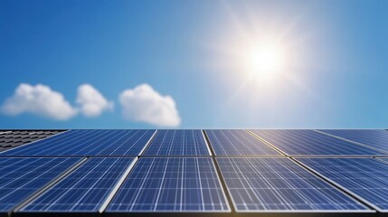 Vibrant Solar Panels Shimmering Under a Bright Blue Sky in a Clean Energy Landscape Representing Sustainability and Innovation in Modern Technology