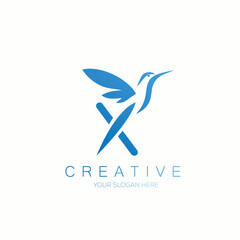 X Letter Bird Vector Logo Design