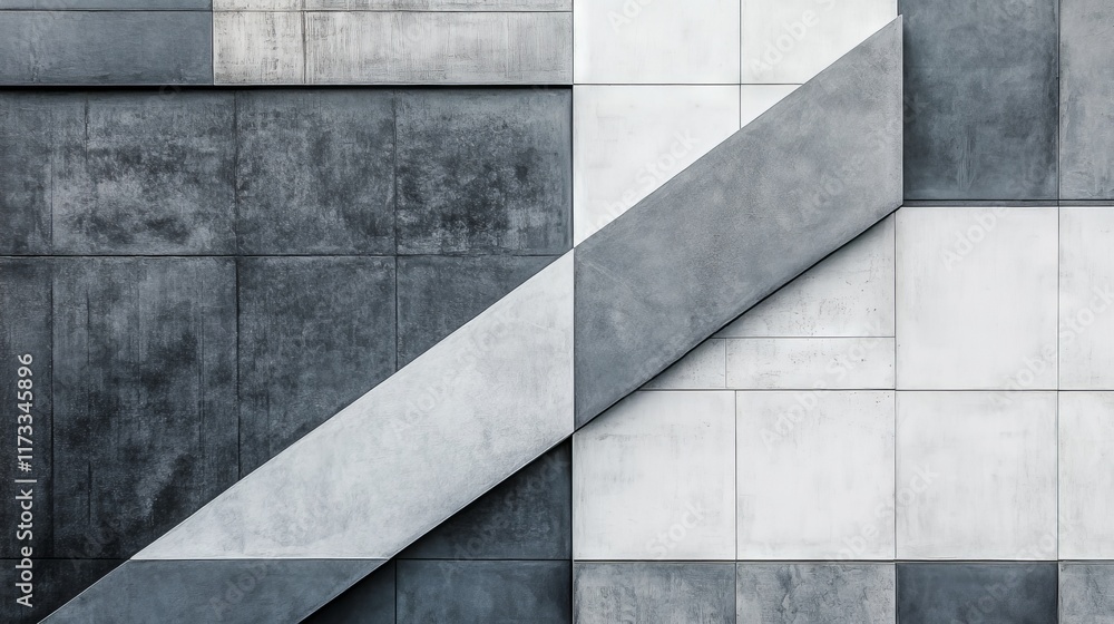 Poster abstract view of a modern building facade featuring geometric concrete patterns and contrasting text