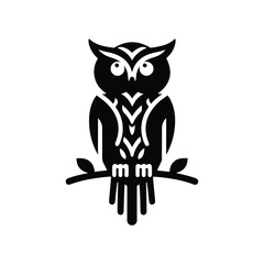 Owl silhouette icon on a branch vector art design