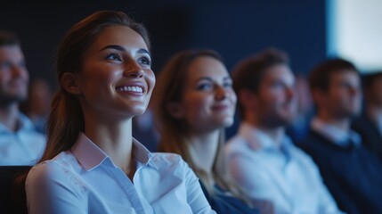 Fototapeta premium Business Audience in Conference Hall with Smiling Woman