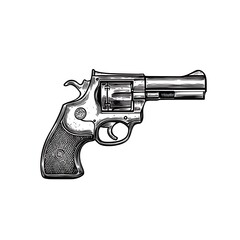 Detailed sketch of a revolver pistol, angled right.