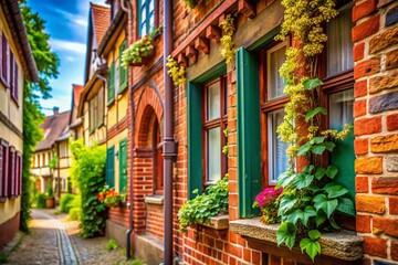 Fototapeta premium Macro Photography: German Reihenhaus Details – Brickwork, Facade, Architecture