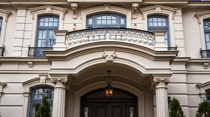 Classical-Style Building Entrance with Balcony