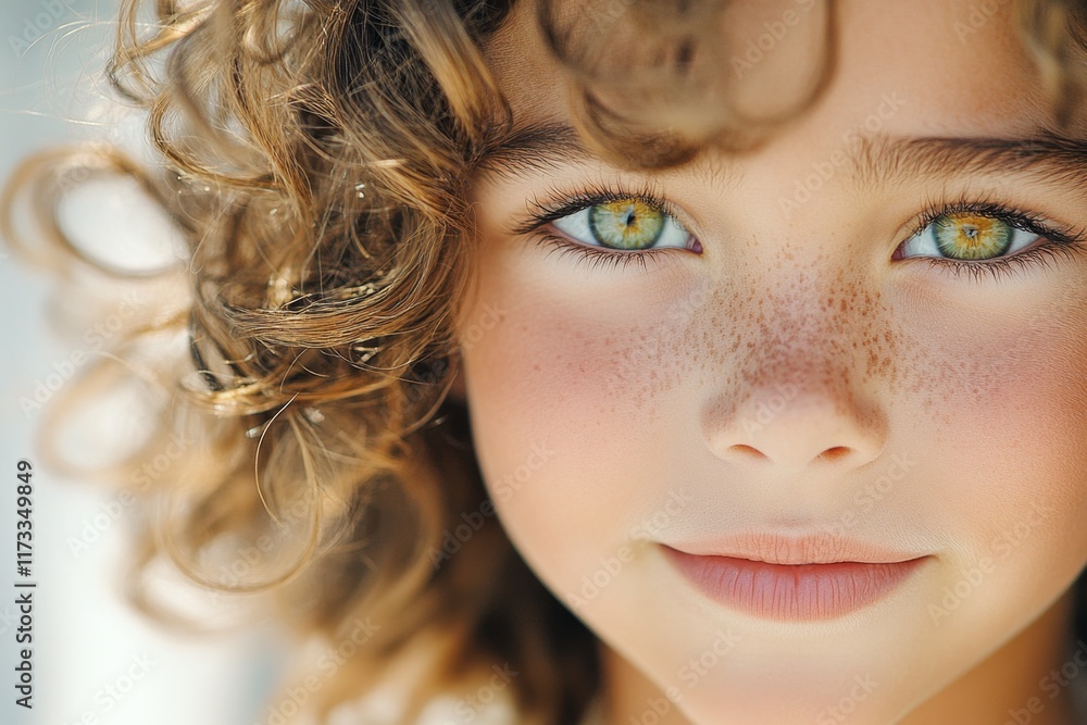 Poster A hyper-realistic close-up of a child face, laughing with joy, capturing every fine detail from sparkling eyes to soft curls