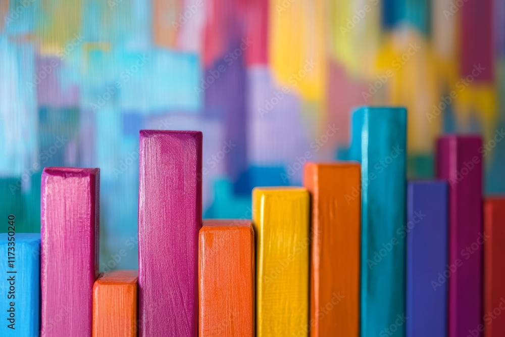 Poster a row of colorful wooden blocks with a blue background. the blocks are arranged in a line, with the 