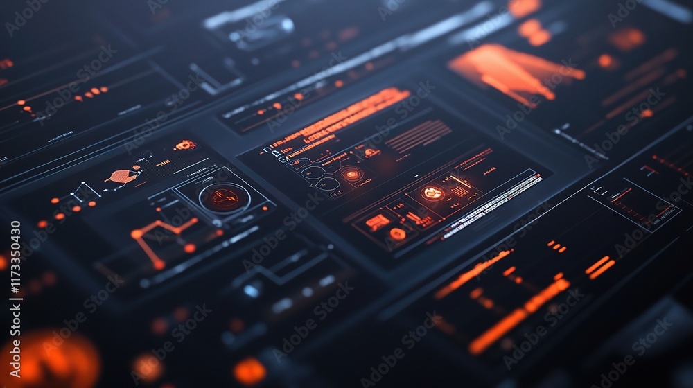 Poster abstract technology data visualizations on digital screen